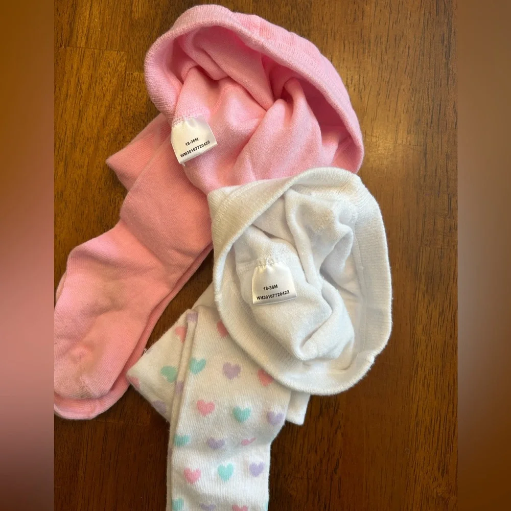 Girls 18–36M Tights Set | Pink + Heart Print | Cozy Knit | Diaper-Friendly Fit